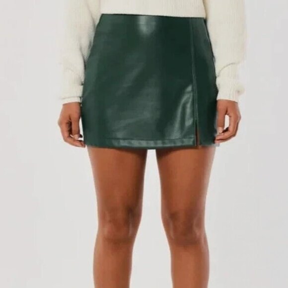 Dresses & Skirts - HOLLISTER Green Faux Vegan Leather Ultra High Rise Rear Zip Mini Skirt